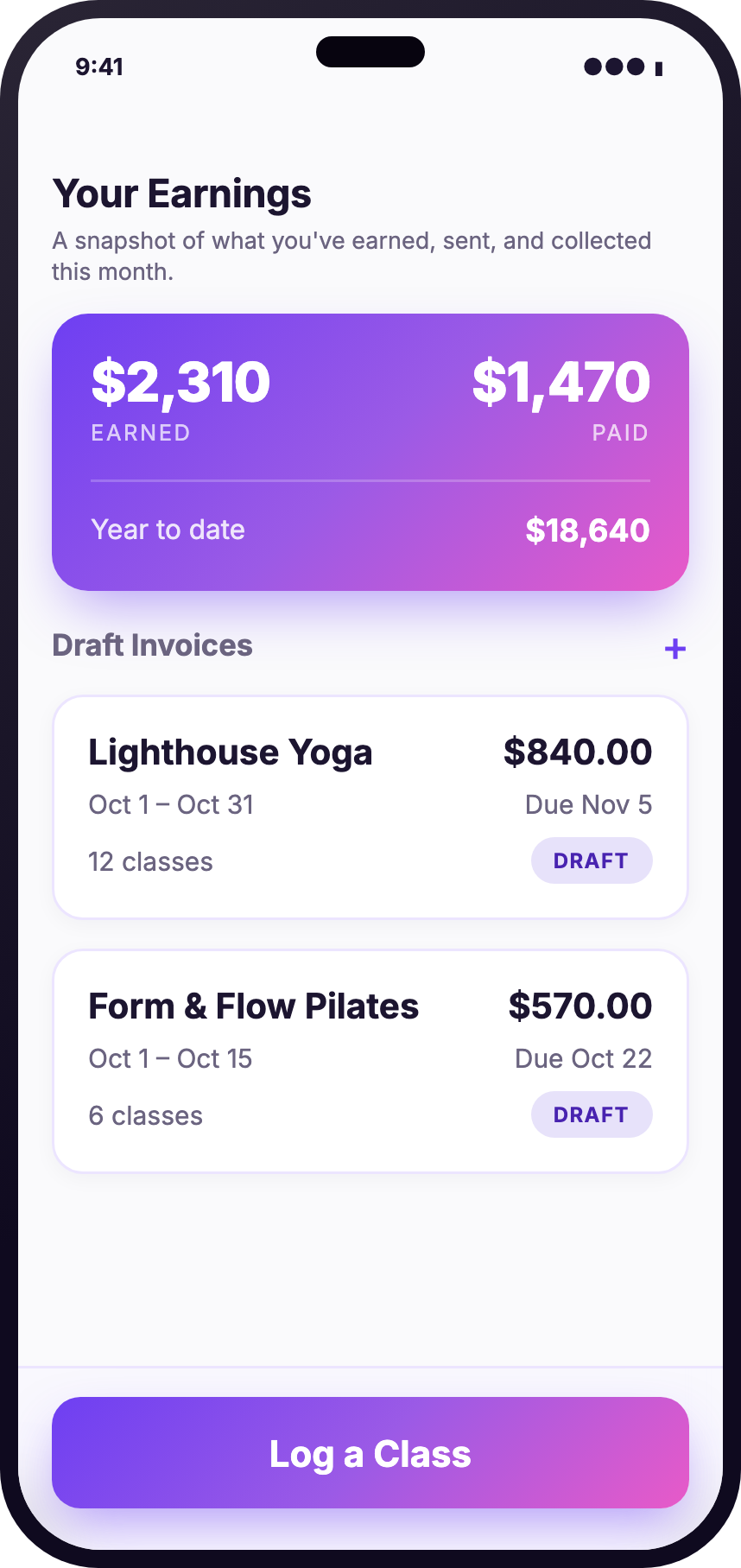 Lotus Invoice earnings dashboard